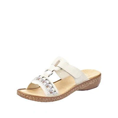 Abbildung von Rieker Pantolette, Keilabsatz, Sommerschuh, Schlappen mit Pailetten und Perlenbesatz
