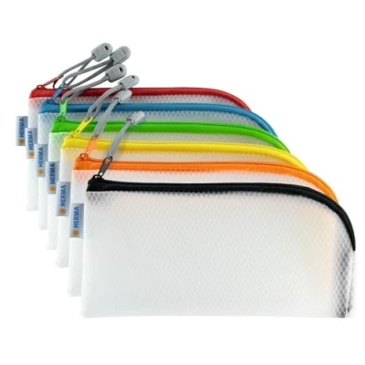 Abbildung von HERMA Dokumententasche mit Reißverschluss Set, 10 Stück, kleine wasserdichte Reißverschlusstasche, verschließbare Dokumentenmappe aus Kunstoff Zipper, halb transparent, 23 x 11 cm