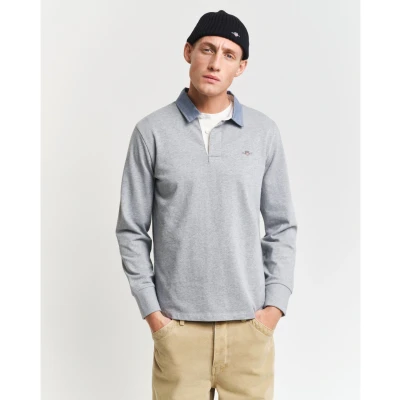 Abbildung von Gant Herren Reg Chambray Heavy Rugger T-Shirt, Grey Melange, L EU