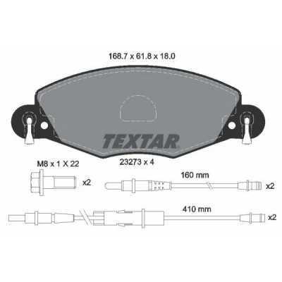 Abbildung von TEXTAR 2327301 Bremsbelagsatz inkl. Verschleißwarnkontakt mit Bremssattelschrauben CITROËN: C5 II Hatchback, Estate, I Estate