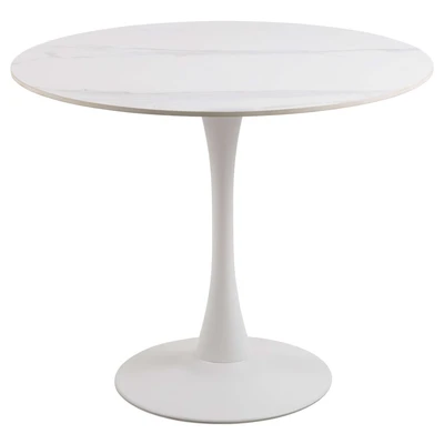 Abbildung von AC Design Furniture Marta Esstisch in Weiß für 4 Personen, Runder Esstisch, Hitze und Kratzbeständige Keramikplatte, Trompetenfuß, Ø: 90 x H: 75 cm