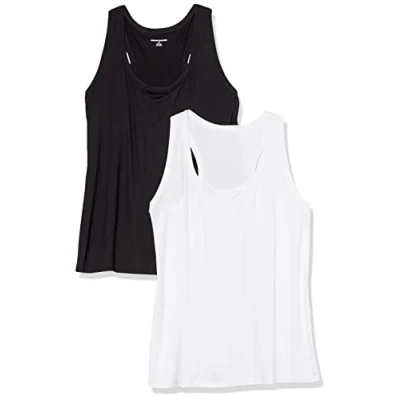 Abbildung von Amazon Essentials Damen Active Quick Dry Tech Stretch Racerback Tanktop (in Übergröße erhältlich), 2er Pack, Schwarz/Weiß, L