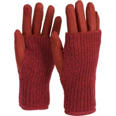 Abbildung von styleBREAKER Damen Touchscreen Stoff Handschuhe mit abnehmbaren Strick Stulpen, warme Fingerhandschuhe, Winter 09010022, Farbe:Rost