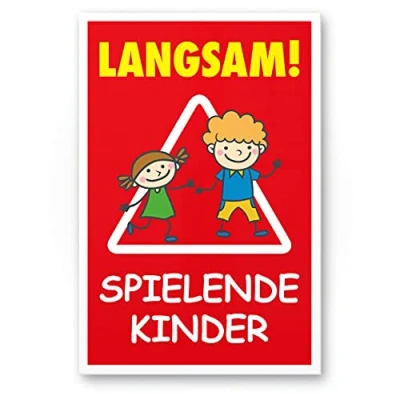 Abbildung von Komma Security langsam spielende Kinder 20 x 30 cm Hinweisschild Warnzeichen Warnschild fahren Warnung Hinweis Spielstraße Spielplatz Vorsicht