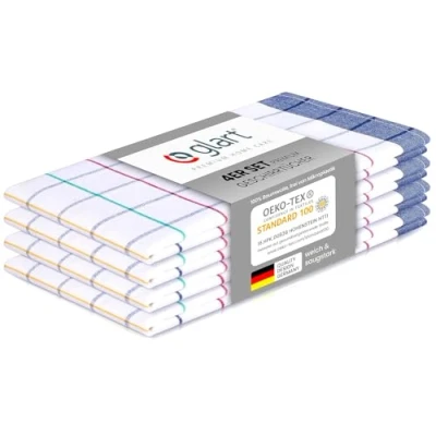 Abbildung von Glart 48NAV 4er Set Premium Küchentücher Geschirrtücher Geschirrhandtücher Küchenhandtücher, 100% Baumwolle OEKO TEX, 70x50 cm, blau rot grün gelb kariert, vorgewaschen