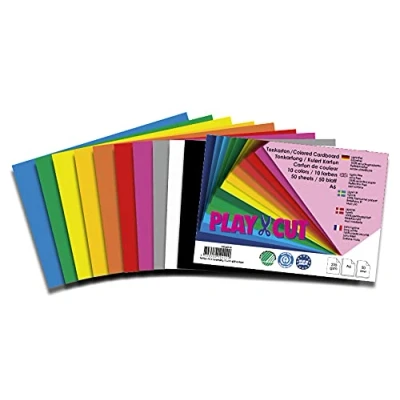 Abbildung von PLAY CUT Tonkarton A6 (220g/m2) 50 Bogen Din Bastelkarton Bunt mit 10 Verschiedenen Farben Dickes Bedruckbares Kartonpapier Premium Druckerpapier Dicke Stärke Karton zum Basteln