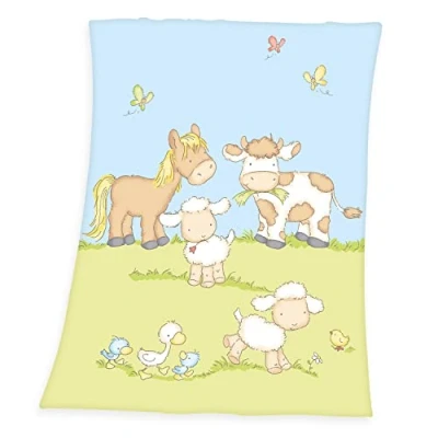 Abbildung von Herding Fynn Babydecke, Bauernhof Motiv, 75 x 100 cm, Microfaserflausch, Mehrfarbig