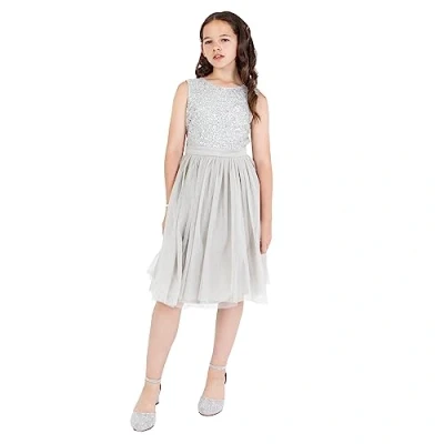 Abbildung von Maya Deluxe Mädchen Girls Sequin Embellished Party Tutu Bridesmaids Wedding Midi Dress With Belt Bow Kleid, Soft Grey, 7 8 Jahre EU