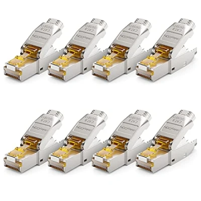 Abbildung von deleyCON 8x CAT 8 Netzwerkstecker RJ45 Werkzeuglos Geschirmt 40 Gbit/s Netzwerk Stecker für Starre Verlegekabel Rohkabel Steckverbinder Ethernet LAN DSL Patchkabel