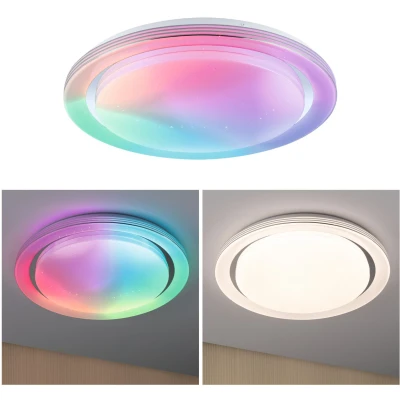 Abbildung von Paulmann 70547 LED Deckenleuchte Rainbow mit Regenbogeneffekt incl. 1x38,5 W dimmbar dynamicRGBW Farbsteuerung Chrom, Weiß Kunststoff, Metall 3000 K