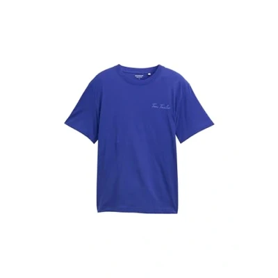 Abbildung von TOM TAILOR Herren 1037735 T Shirt Aus Baumwolle Mit Logo Print, 25386 Crest Blue, M EU