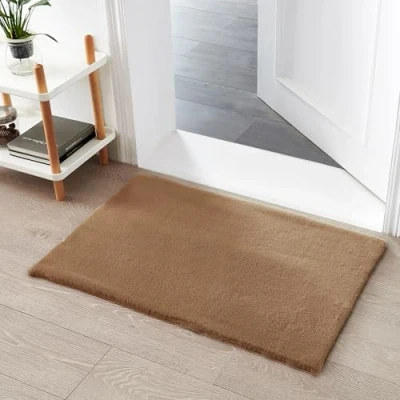 Abbildung von Teppich Wölkchen Fellteppich Kunstfell Waschbar, Hasenfell Imitat, Kaninchenfell, Kurzfell Flauschiger Wohnzimmer, Bettvorleger Schlafzimmer, Fell Braun 60x90cm