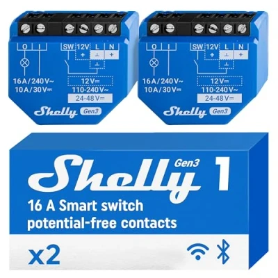 Abbildung von Shelly 1 Gen3 2 Pack WLAN Smart Schalter Relais mit Trockenkontakt Lichtschalter Hausautomation Kompatibel Alexa &amp; Google Home iOS Android App Kein Hub erforderlich