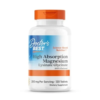 Abbildung von Doctor&#039;s Best, High Absorption Magnesium, 100% chelatiert mit TRAACS, Glycin und Lysin, 120 vegane Tabletten, Laborgeprüft, Sojafrei, Glutenfrei, Ohne Gentechnik