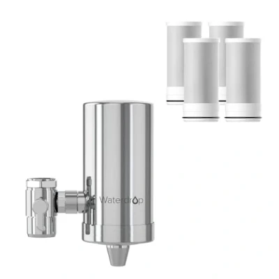 Abbildung von Waterdrop WD FC 06 Wasserhahn aus Rostfreiem Stahl, Kohleblock Wasserfiltersystem, Leitungswasserfilter, Entfernt Chlor, Schwermetalle und Schlechten Geschmack (4 Filter Enthalten)