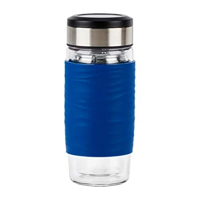 Abbildung von Emsa N20803 Tea Mug Teebecher aus doppelwandigem Glas 0,4 Liter herausnehmbares Sieb BPA Frei 100% dicht auslaufsicher spülmaschinengeeignet 360 Trinköffnung Schwarz