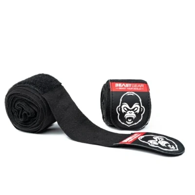 Abbildung von Beast Gear Handgelenk Bandagen für Boxen, Kickboxen, MMA Boxing Gloves Boxbandagen Handgelenkbandage zur Verwendung mit o. ohne Boxhandschuhe Box Männer, Frauen 4,5 m Schwarz