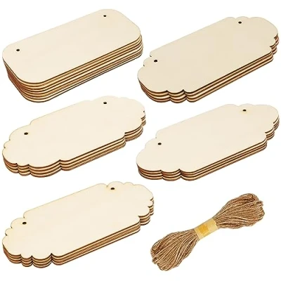 Abbildung von Belle Vous 24 tlg. Mischpackung Unbearbeiteter Holz Platten Blanko Sperrholz Holzplatten zum Basteln mit Seil Aufhängen Holzschilder Beschriften für Brandmalerei, Deko &amp; Bemalen