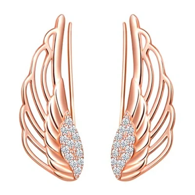 Abbildung von Yumilok Damen Ohrstecker Knorpel Schmuck Ohrklemme Ohrringe Ohrclip 925er Sterling Silber Zirkonia Engelsflügel Flügel ear cuff für Mädchen Roségold