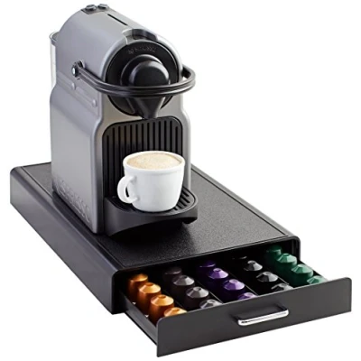 Abbildung von Amazon Basics 1 Schubladenbox zur Aufbewahrung von Nespresso Originalline Kaffeekapseln, Kunststoff, Fassungsvermögen: 50 Kapseln, Belastbarkeit 4,5 kg, Schwarz