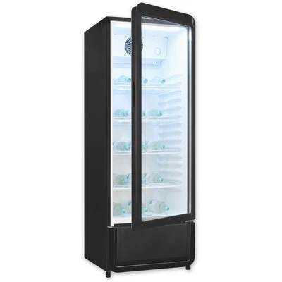 Abbildung von exquisit Getränkekühlschrank GKS220-GT-431D schwarz "GKS220-GT-431D schwarz" 152,5 cm hoch 54 breit PAlles auf einen Blick dank Isolierglastür und übersichtliche Lagerung