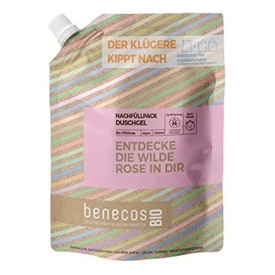 Abbildung von benecosBIO Nachfüllbeutel Duschgel Wildrose ENTDECKE DIE WILDE ROSE IN DIR vegan recyceltes Plastik