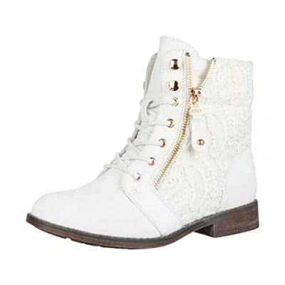 Abbildung von Elara Damen Stiefeletten Worker Boots Spitze Chunkyrayan B9812 KB Weiss 36