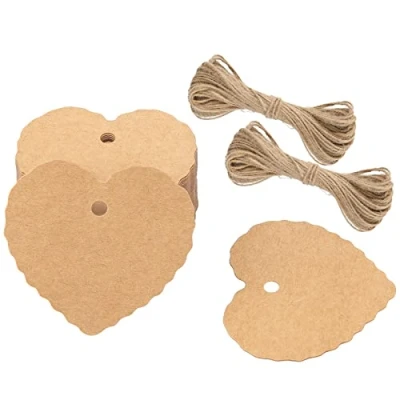 Abbildung von G2PLUS 100Stk. Herz Geschenkanhänger, Weiß Kraftpapier Etiketten Tags 300g/m² Anhänger mit Schnur for Muttertag Valentinstag Hochzeit Geschenke