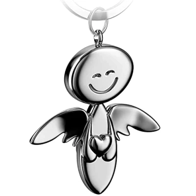 Abbildung von FABACH Schutzengel Schlüsselanhänger Smile mit Herz Edler Engel Anhänger aus Metall in glänzendem Silber Geschenk Glücksbringer Auto Führerschein Fahr vorsichtig