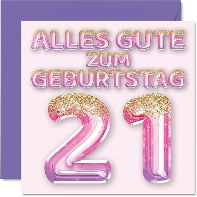 Abbildung von 21. Geburtstagskarte für Frauen Rosa Lila Glitzerballons Alles Gute zum Geburtstagskarten 21 Jährige Frau Tochter Schwester Tante, 145mm Einundzwanzig Einundzwanzigster Geburtstag Grußkarten