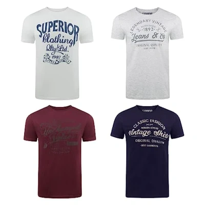 Abbildung von riverso Herren T Shirt Rundhals RIVLeon 4er Pack O Neck Kurzarm Print Tee 100% Baumwolle Regular Fit Grün Blau Weiß Grau Rot Orange L, Größe:L, Farbe:Farbmix 33