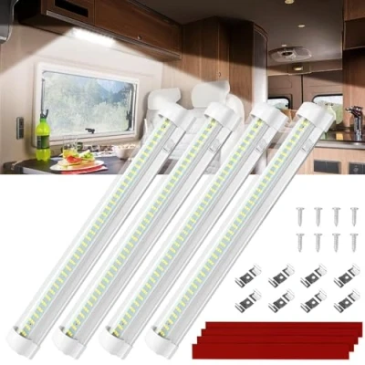 Abbildung von Linkstyle 12V Innenraum LED Lichtleiste, 108 LEDs mit EIN/Aus Schalter, 1800LM 6W für Wohnmobil Camper Anhänger Boot LKW Van (4er Pack)