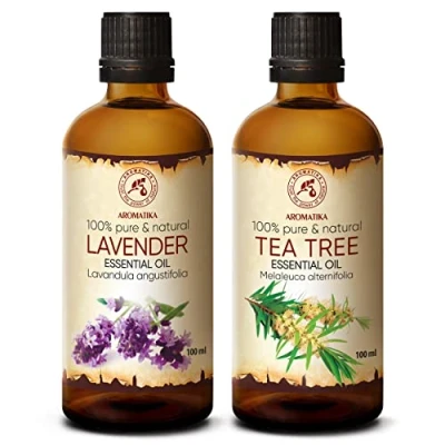 Abbildung von Ätherische Öle Set 2x100ml Ätherisches Lavendelöl und Teebaumöl Aromatherapie GeschenkSet für Diffuser Diffusers Seifenherstellung Kerzen Romantik Sauna Duftlampe