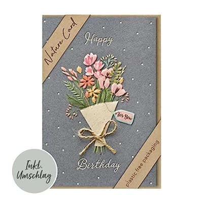 Abbildung von bsb Karte zum Geburtstag Nature Card Nachhaltige Karten Geburtstagskarten mit Umschlag Geburtstagskarte Frauen &amp; Männer Glückwunschkarte 11,5 x 17 cm