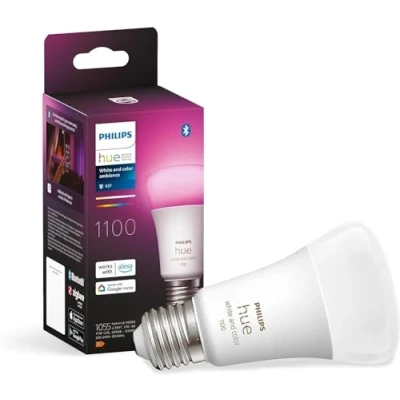 Abbildung von Philips Hue White &amp; Color Ambiance E27 LED Lampe (1100 lm), TESTSIEGER Stiftung Warentest (01/2024), dimmbare mit 16 Mio. Farben, smarte Lichtsteuerung über Sprache und App