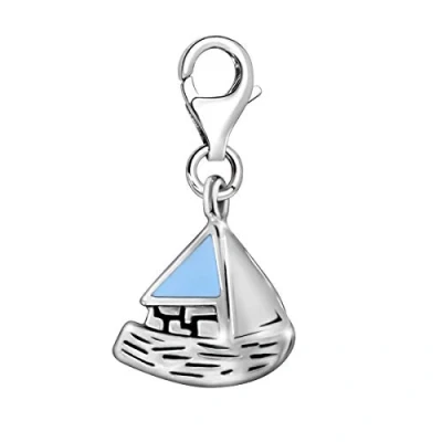 Abbildung von Quiges Charms Anhänger 3D Blaue Emaille Segelboot Versilbert Damen Schmuck für Bettelarmband
