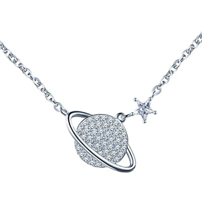 Abbildung von Yumilok 925 Sterling Silber Zirkonia Weltraum Stern Anhänger Halskette Verstellbare Kette mit für Damen Mädchen