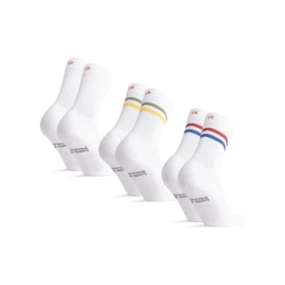 Abbildung von DANISH ENDURANCE Bio Baumwoll Tennissocken, Sneaker Socken, Sportsocken, Unisex, Herren &amp; Damen, 3 6 Paar, Mehrfarbig Retro (1 x Roter/blauer Streifen, 1 Weiß, Grüner/gelber 48 51