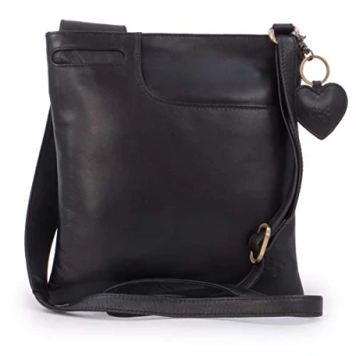 Abbildung von Gigi Damen Leder Umhängetasche Crossbody Bag/Handtasche Klein Verstellbarer Schultergurt mit Herz Schlüsselring OTHELLO 2057 Schwarz