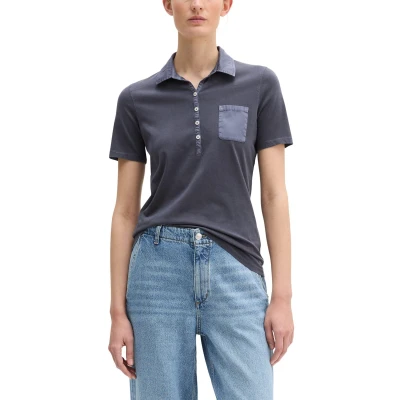 Abbildung von MARC O'POLO Kurzarm Poloshirt SLIM MIT Materialmixdetails Poloshirt, Damen, Größe: XXS, Stormy sky