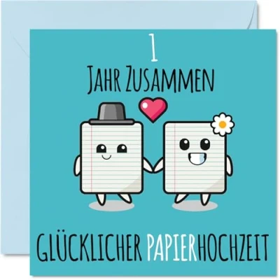 Abbildung von Stuff4 1. Hochzeitstag Karte Liebe 1 Jahr Zusammen Papier Hochzeit Jahrestag Geschenke für Freunde Familie vom Freundinnen Kollegen, 145mm Glückwunschkarten