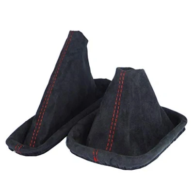 Abbildung von L &amp; P Car Design L&amp;P A0102 Schaltsack Schaltmanschette + Handbremsmanschette kompatibel mit BMW 3er e36 weiche Microfaser Schwarz Naht Rot