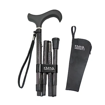 Abbildung von KMINA PRO Gehstock Klappbar Carbon, Damen Höhenverstellbar, Elegant, Spazierstock Herren Schwarz, Leicht Faltbar, Kohlefaser