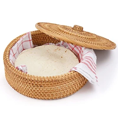 Abbildung von Tortillada 26 cm Tortilla Wärmer/Tortilla Wärmer Korb Handgemacht aus Rattan inkl. Geschirrtuch Baumwolle