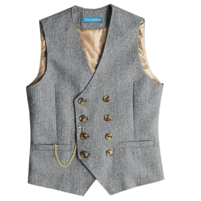 Abbildung von Solovedress Mens Vintage Wolle Anzugweste Regular Fit Weste Anzug für Hochzeit Groomsmen(Silver Grey,XXXL)