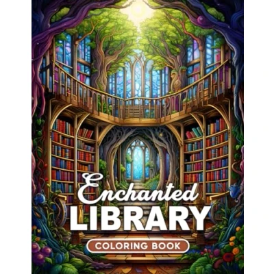 Abbildung von Enchanted Library Coloring Book: Immerse Yourself in 50 Grayscale Illustrations Unveiling the Magical World Within