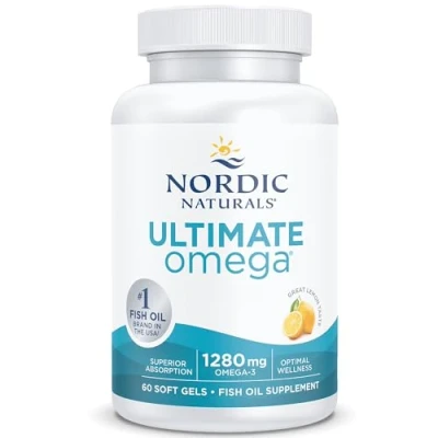 Abbildung von Nordic Naturals Ultimate Omega 3, 1280mg, mit EPA und DHA, hochdosiert, Zitronengeschmack, 60 Weichkapseln, Laborgeprüft, Sojafrei, Glutenfrei, Ohne Gentechnik