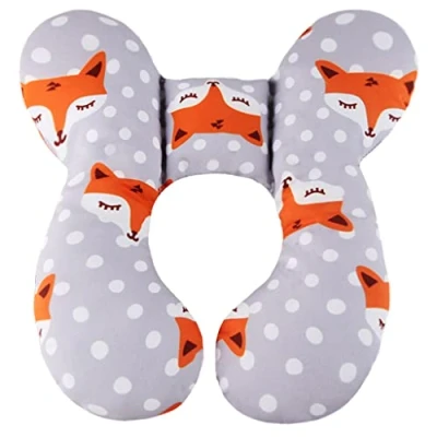 Abbildung von vocheer Baby Travel Pillow (Upgraded), Kopf und Nackenstützkissen für Kinderwagen, Autositz, Stroller, Babywippe, Baumwolle，Fox