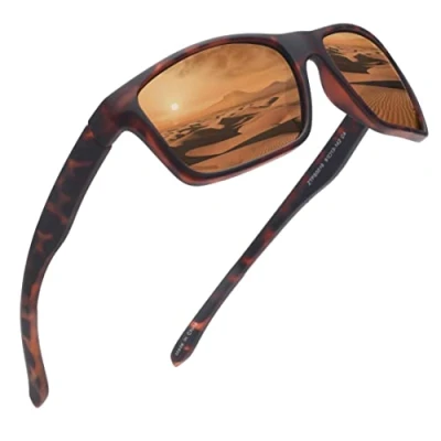 Abbildung von JIM HALO Polarisierte Sonnenbrille für Männer Frauen Wrap Around Sprot zum Radfahren Angeln (Schildkröte/Braun)