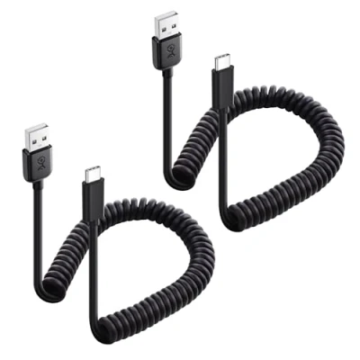 Abbildung von Cable Matters 2er Pack USB zu C Spiralkabel mit 3A/15W Schnellladung 0,3 1,2m, Apple CarPlay Kabel, Android Auto A C, für iPhone 16 pro Max, Galaxy S23, iPad